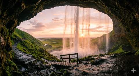 Пляж Рейнисфьяра (Reynisfjara), Водопад Скогафосс (Skógafoss), Водопад Сельяландсфосс (Seljalandsfoss)